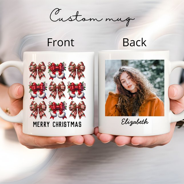 Merry christmas coquette bow mug, Custom name mug (merry Christmas mug, Christmas coquette bow, personalized mug for her, custom name mug, Christmas)