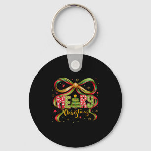 Merry Christmas Coquette Bow Preppy Xmas Tree Girl Key Ring