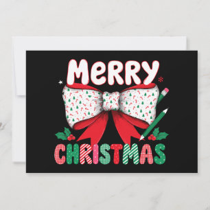 Merry Christmas Coquette Bow Teacher Pencil Holly Invitation