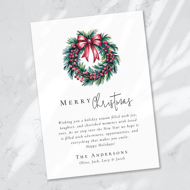 Merry Christmas Coquette Bow Wreath Holiday Card (Creator Uploaded)