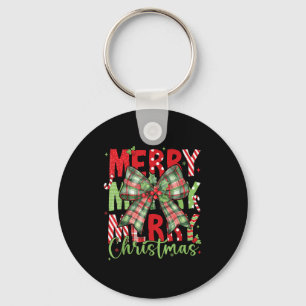 Merry Christmas Coquette Bow Xmas Pajamas Family M Key Ring