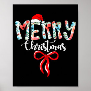 Merry Christmas Coquette Red Bow Girls Santa Hat X Poster