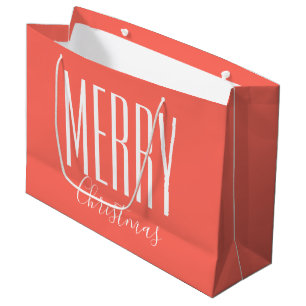 Merry Christmas Coral White Large Gift Bag