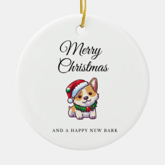 Merry Christmas corgi ceramic ornament