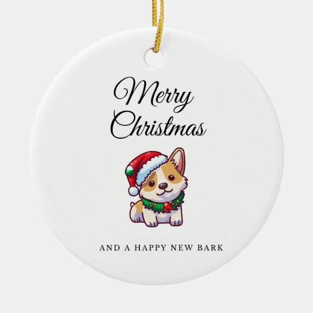 Merry Christmas corgi ceramic ornament (Front)