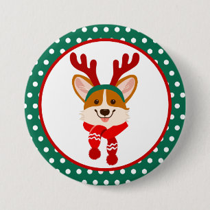 Merry Christmas Corgi Dog Button