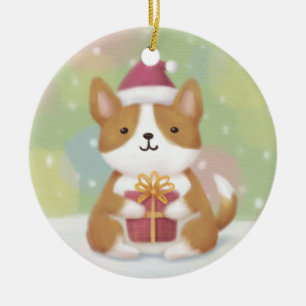 Merry Christmas: Corgi Illustration Art Ceramic Tree Decoration