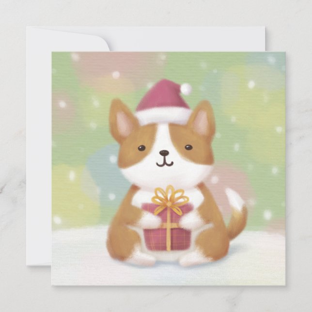Merry Christmas: Corgi Illustration Art Invitation (Front)