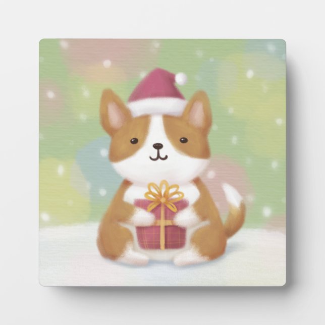 Merry Christmas: Corgi Illustration Art Plaque (Front)