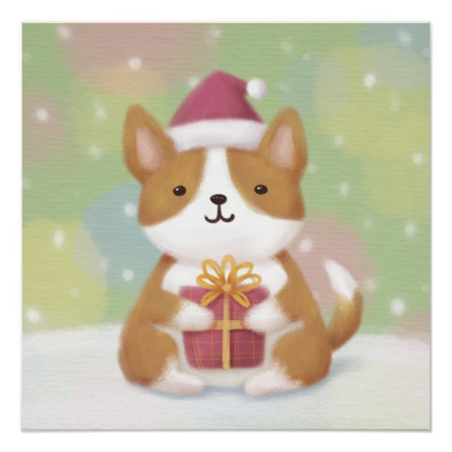 Merry Christmas: Corgi Illustration Art Poster (Front)