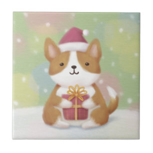 Merry Christmas: Corgi Illustration Art Tile