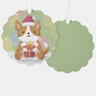 Merry Christmas: Corgi Illustration Art Tree Decoration Card