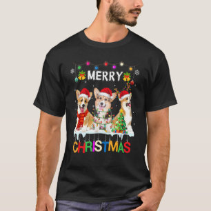 Merry Christmas Corgi Santa Hat Xmas Lights T-Shirt