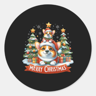Merry Christmas Corgmas Corgi Dog Matching Christm Classic Round Sticker