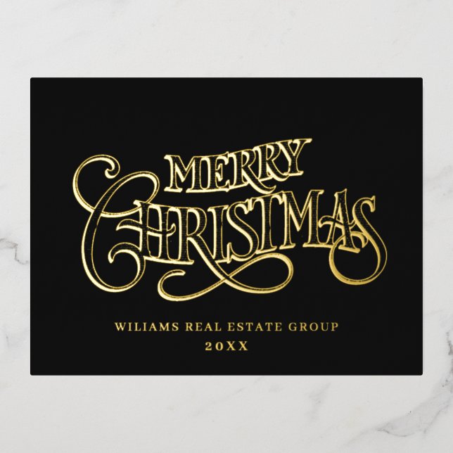 Merry Christmas Corporate Greeting Gold Foil Holiday Postcard (Front)