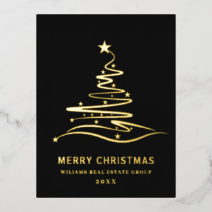 Merry Christmas Corporate Greeting Gold Foil Holiday Postcard