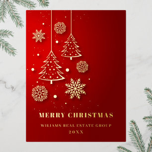 Merry Christmas Corporate Greeting Gold Foil Holiday Postcard
