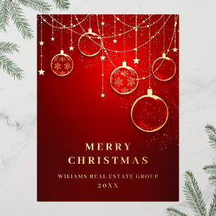 Merry Christmas Corporate Greeting Gold Foil Holiday Postcard