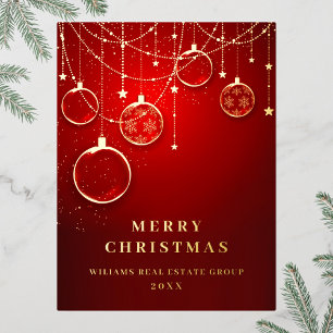 Merry Christmas Corporate Greeting Gold Foil Holiday Postcard