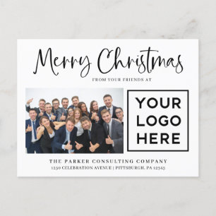 Merry Christmas   Corporate Photo and Your Logo Holiday Postcard