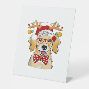 Merry Christmas Costume Reindeer Cute Santa Beagle Pedestal Sign