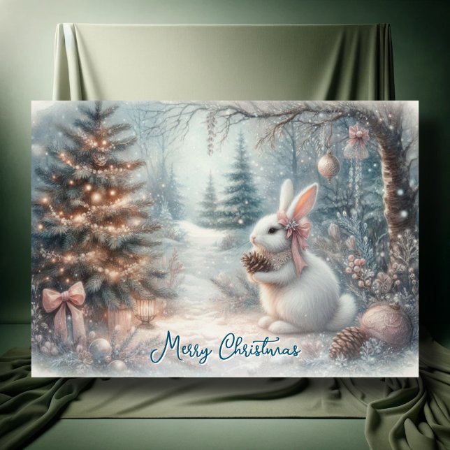 Merry Christmas Cosy Bunny Woodland Decoupage  Holiday Card (Creator Uploaded)