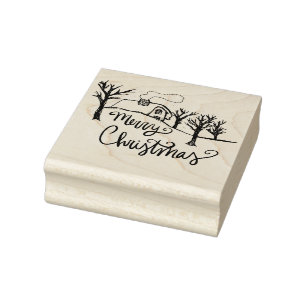Merry Christmas Cosy Cottage Winter Rubber Stamp