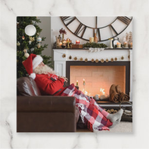 Merry Christmas Cosy Fireplace Santa Personalised Favour Tags