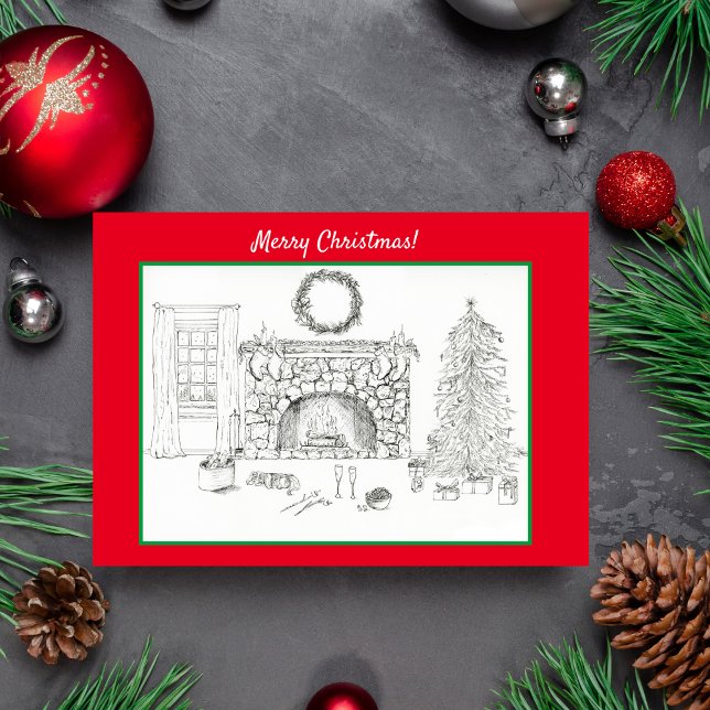 Merry Christmas Cosy Living Room With Cavalier Card (A homewarming Christmas card.)