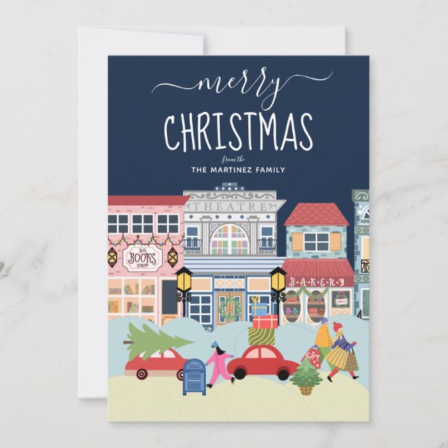 Merry Christmas Cosy Street Scene Holiday Card (Front)