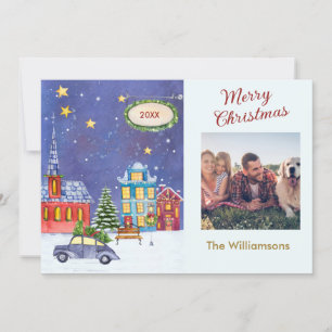Merry Christmas Cosy Village Scene Photo Christmas Card