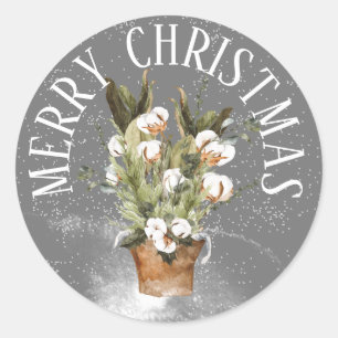 MERRY CHRISTMAS Cotton Plant Arrangement Classic Round Sticker