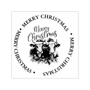 Merry Christmas Country Cow theme Self-inking Stamp
