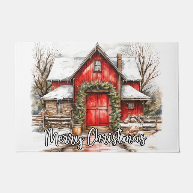 Merry Christmas Country Farmhouse Doormat (Front)