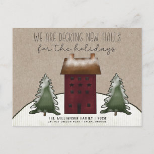 Merry Christmas Country Saltbox Trees New Home Postcard