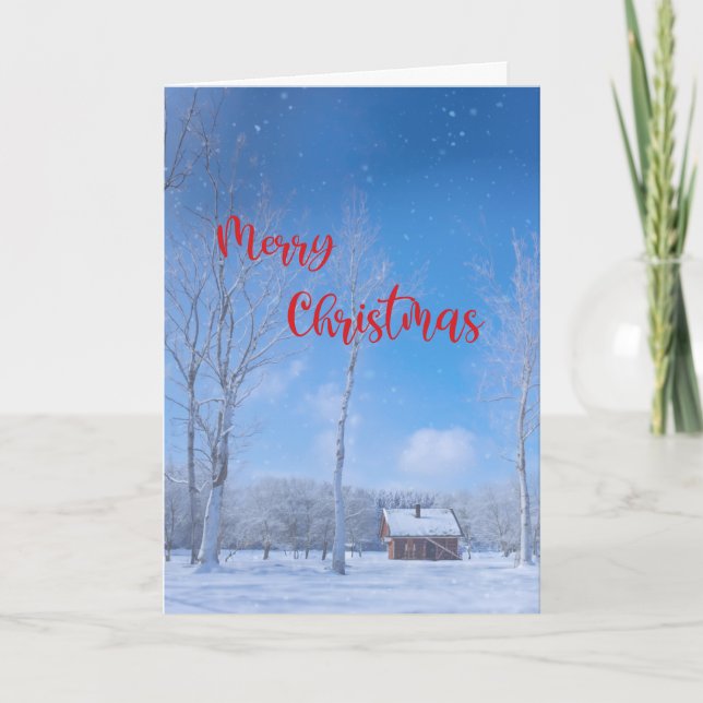 Merry Christmas Country Snow Cabin Dreamy Holiday Card (Front)