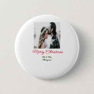 Merry Christmas couple photo add name happy holida 6 Cm Round Badge