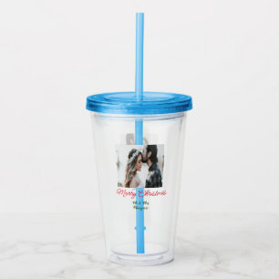 Merry Christmas couple photo add name happy holida Acrylic Tumbler