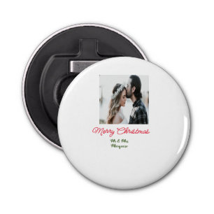 Merry Christmas couple photo add name happy holida Bottle Opener