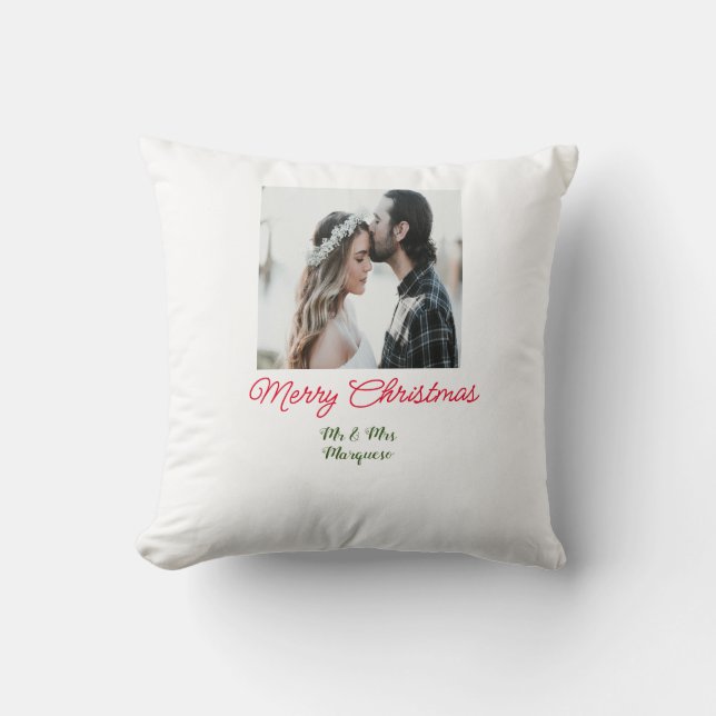 Merry Christmas couple photo add name happy holida Cushion (Front)
