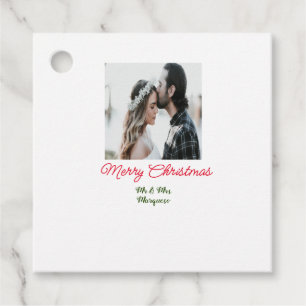 Merry Christmas couple photo add name happy holida Favour Tags