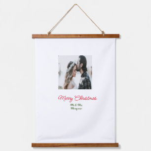 Merry Christmas couple photo add name happy holida Hanging Tapestry