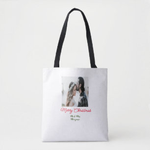 Merry Christmas couple photo add name happy holida Tote Bag
