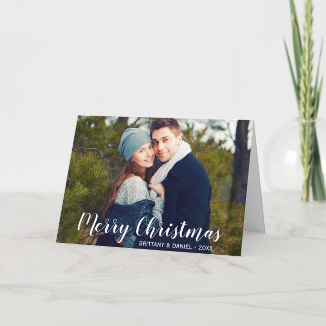 Merry Christmas Couple Photo Folded Card W (Front)