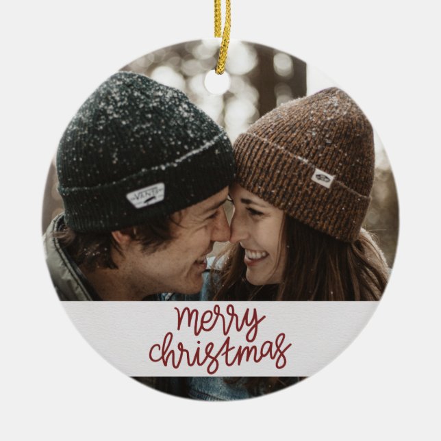 Merry Christmas Couple with Name and Date Ceramic Tree Decoration (Front)