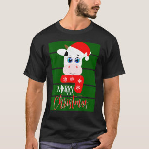Merry Christmas Cow Face With Santa Hat Cow T-Shirt