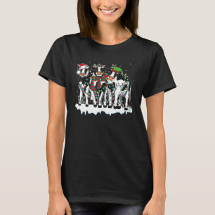 Merry Christmas Cow Farmer Santa Hat Xmas Lights T-Shirt