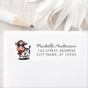 Merry Christmas Cow in Santa Hat Return Address   