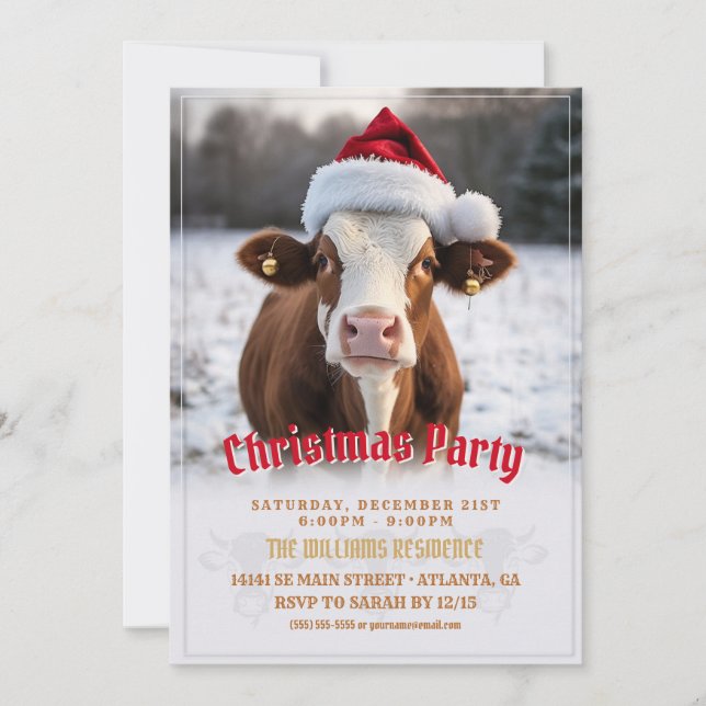 Merry Christmas Cow Invitation (Front)