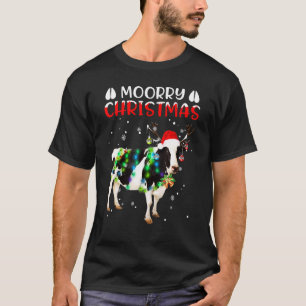 Merry Christmas Cow Moory Lights Reindeer Cow Moo T-Shirt